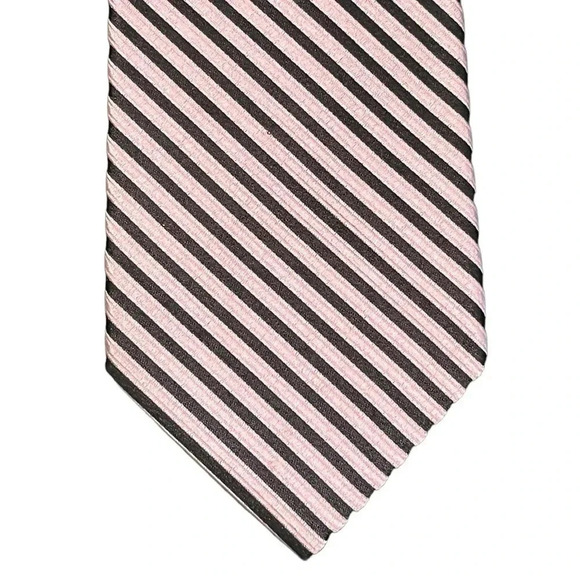Bruno Piatelli Silk Pink Black Striped Repp Standard Length Mens Neck Tie - Picture 3 of 8